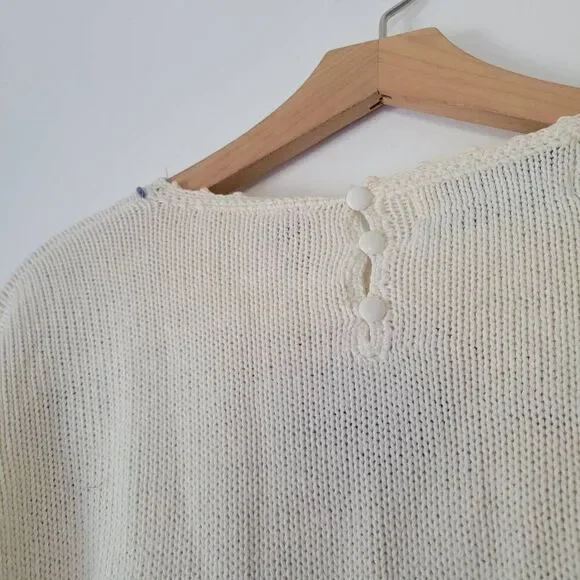 Vintage Northern Isles Hand Embroidered Knit Sweater Cream M - Picture 8 of 12